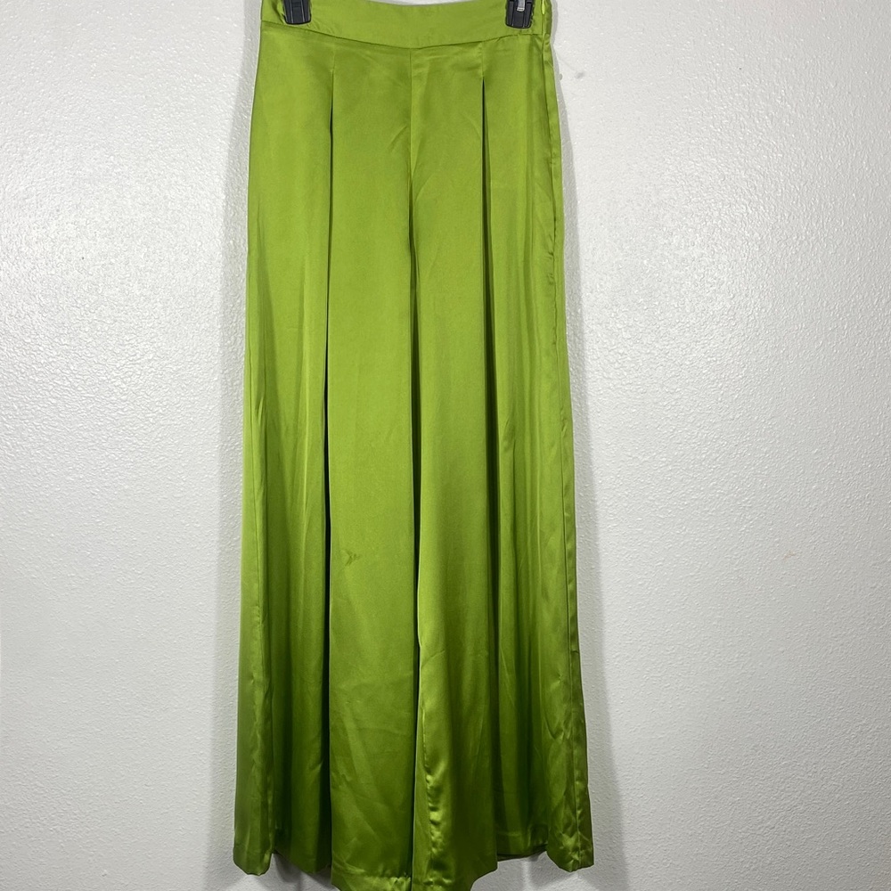 Zara Olive Green Wide-Leg Pleated Trousers Size S - Picture 7 of 16